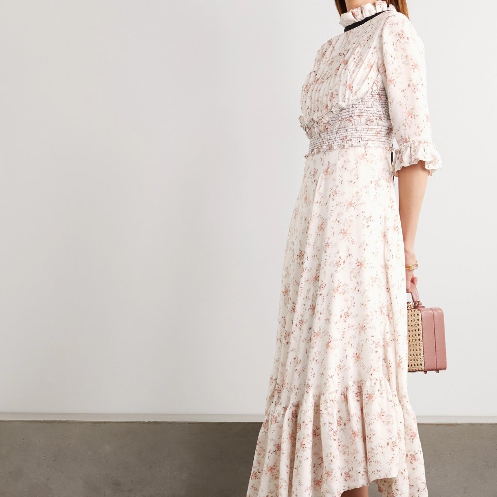 Gabriella Ruffled Floral-Print Midi Dress (Nwt)